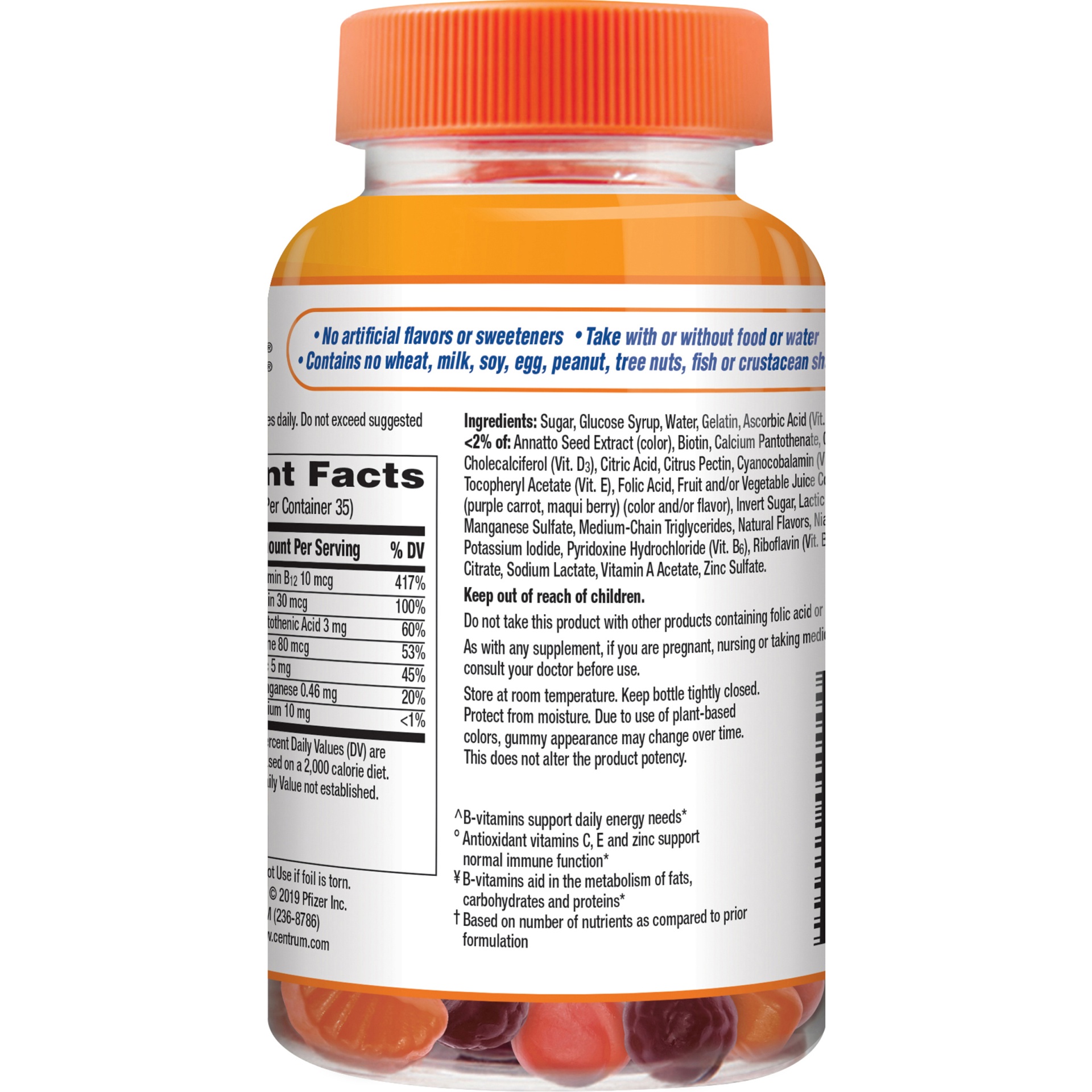 slide 2 of 3, Centrum Adult MultiGummies, Natural Cherry, Berry, Orange Flavors) Multivitamin / Multimineral Supplement Gummy, Vitamin D3, B Vitamins, Antioxidants, 70 ct