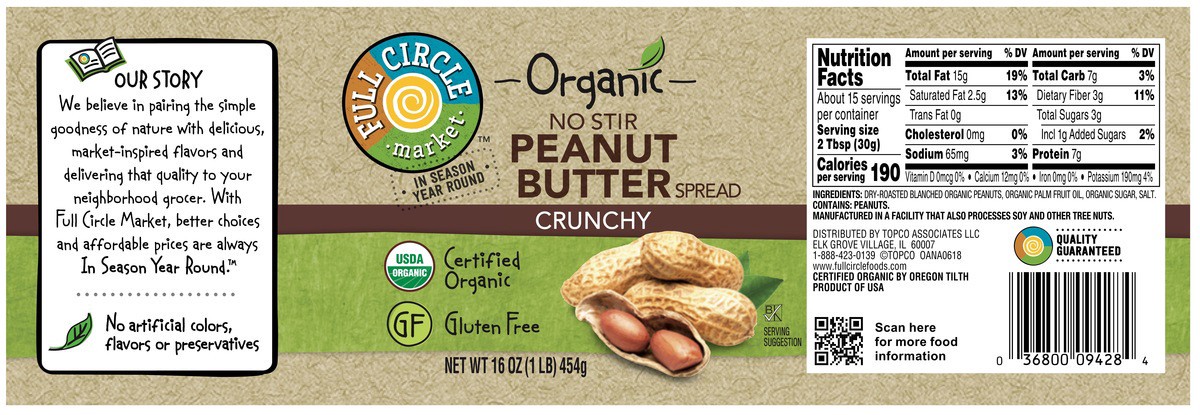 slide 3 of 16, Full Circle Market Organic Crunchy Peanut Butter Spread 16 oz, 16 oz