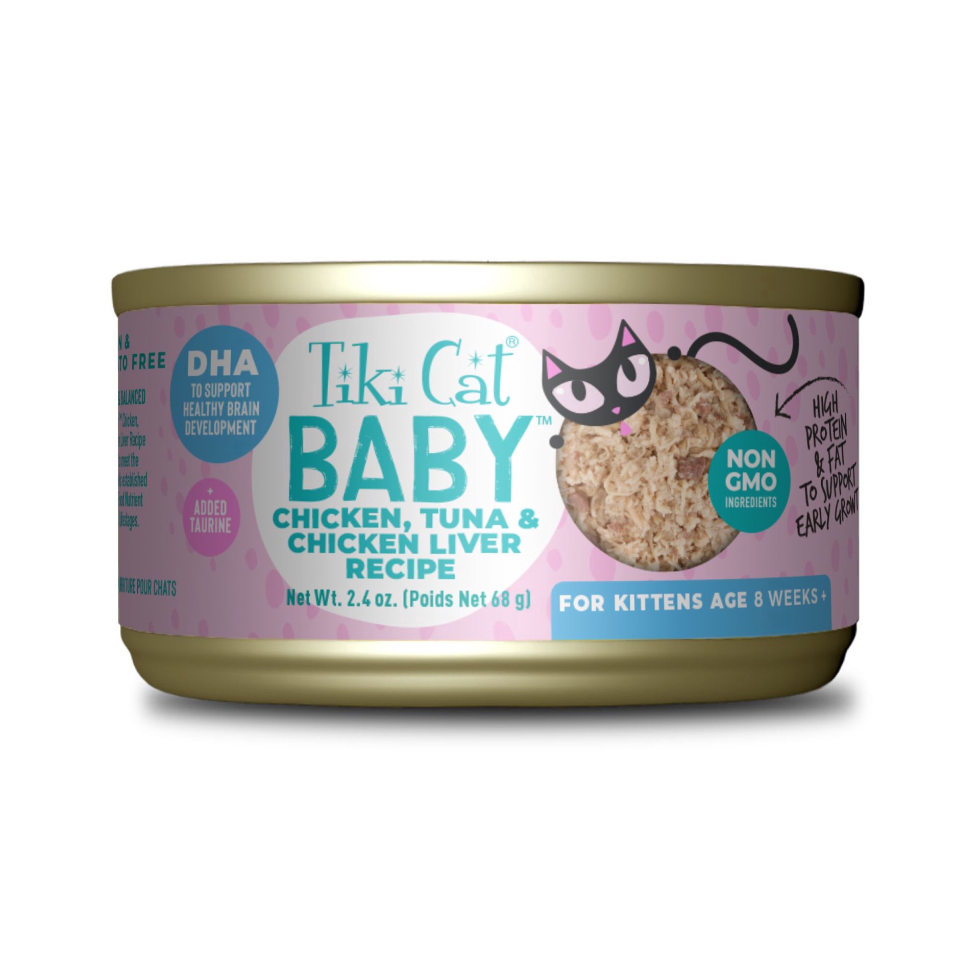 slide 1 of 1, Tiki Cat Baby Chicken, Tuna, & Chicken Liver Wet Recipe for Cats, 2.4 oz., 2.4 oz
