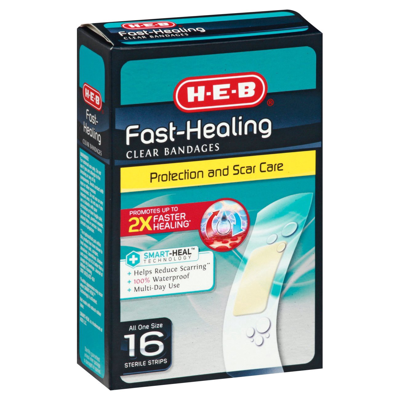 slide 1 of 1, H-E-B Fast Healing Clear Bandages, 16 ct