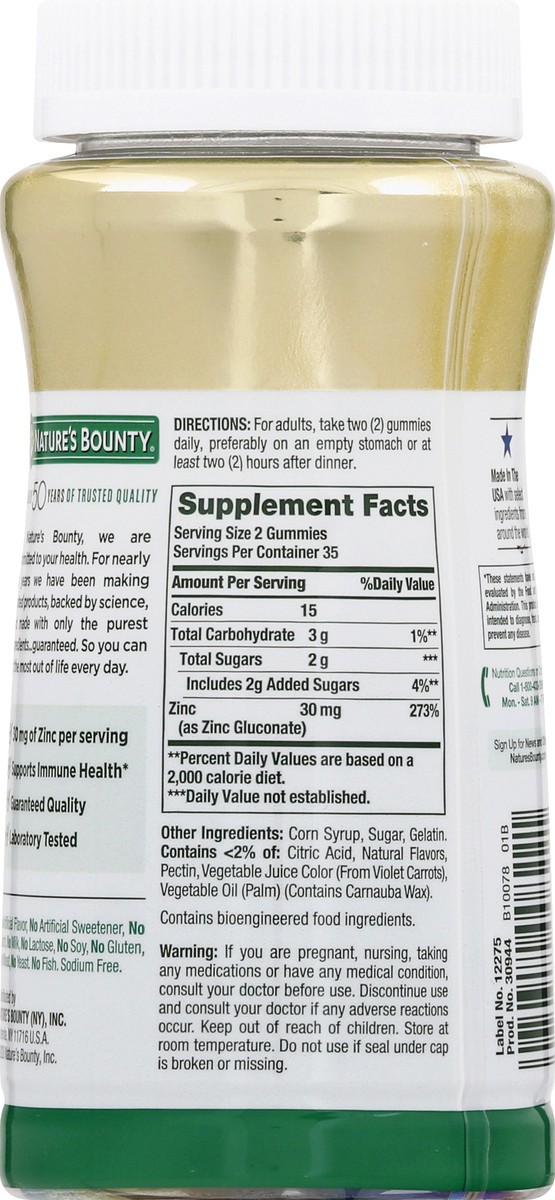 slide 5 of 10, Nature's Bounty Zinc Immune Support Mixed Berry Gummies, 30 Mg, 70 ct