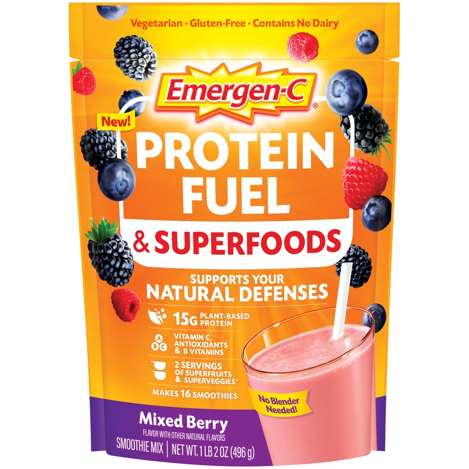 slide 1 of 6, Emergen-C Protein Fuel & Superfoods Mixed Berry Smoothie Mix Pouch), 1.13 lb