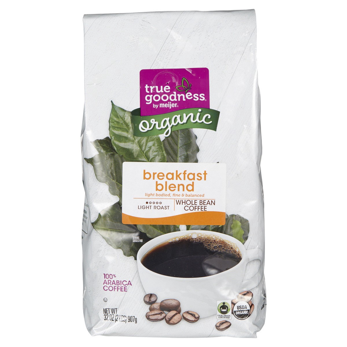 slide 1 of 29, Meijer True Goodness Organic Breakfast Blend Whole Bean Coffee, 32 oz, 32 oz