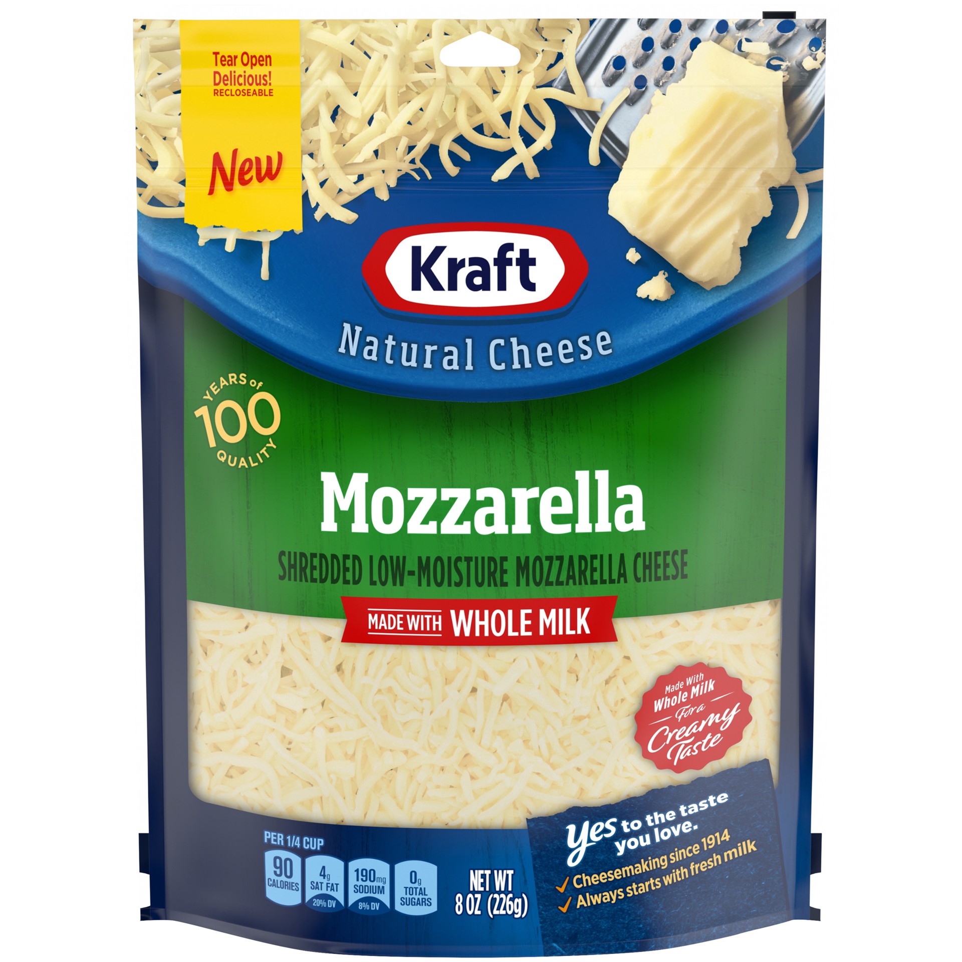 slide 1 of 6, Kraft Mozzarella Shredded Cheese with Whole Milk, 8 oz Bag, 8 oz