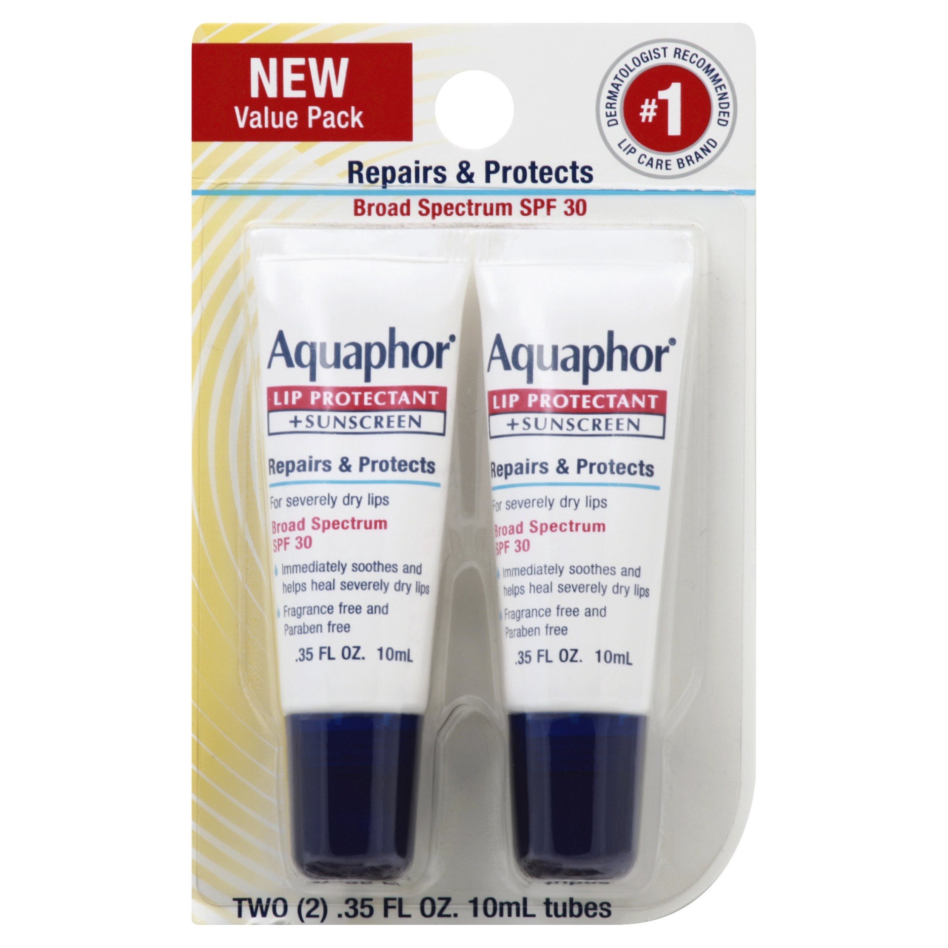 slide 1 of 4, Aquaphor Lip Protectant + Sunscreen Lip Balm 2-.35 fl. oz. Carded Pack, 2 ct