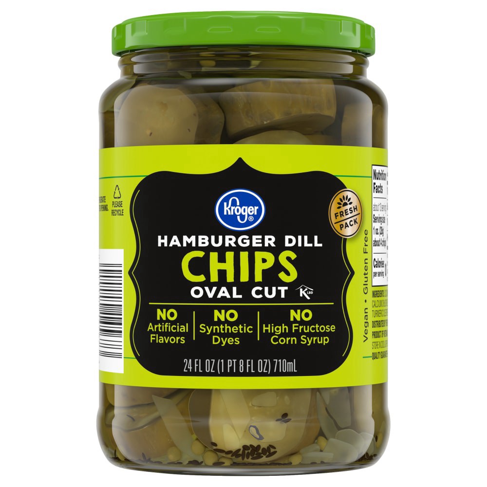 slide 1 of 1, Kroger® Hamburger Dill Oval Cut Chips, 24 fl oz