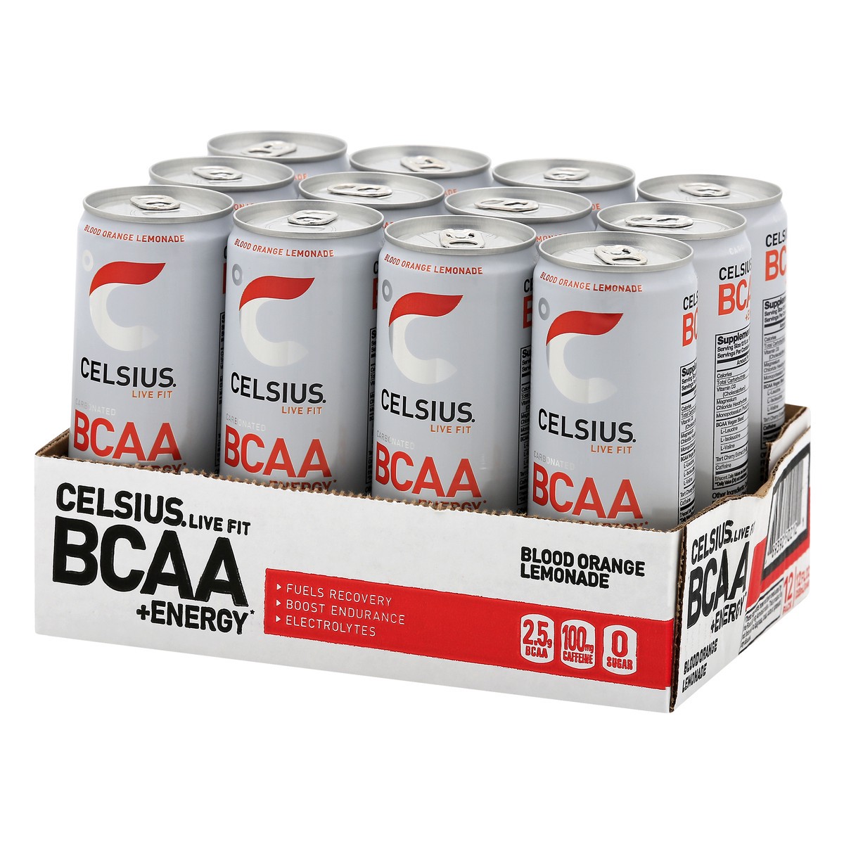 slide 3 of 9, CELSIUS BCAA + Energy Blood Orange Lemonade Energy Drink - 12 ct, 12 ct