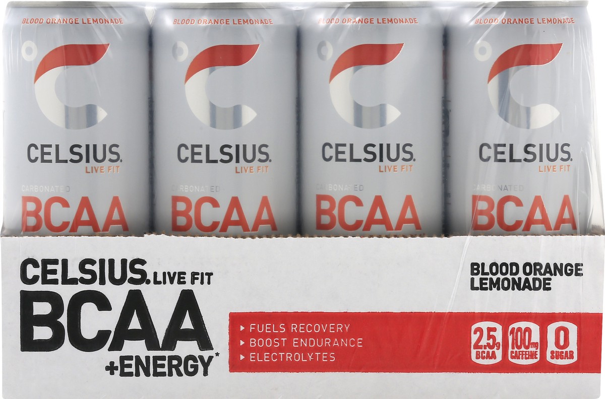 slide 4 of 9, CELSIUS BCAA + Energy Blood Orange Lemonade Energy Drink - 12 ct, 12 ct