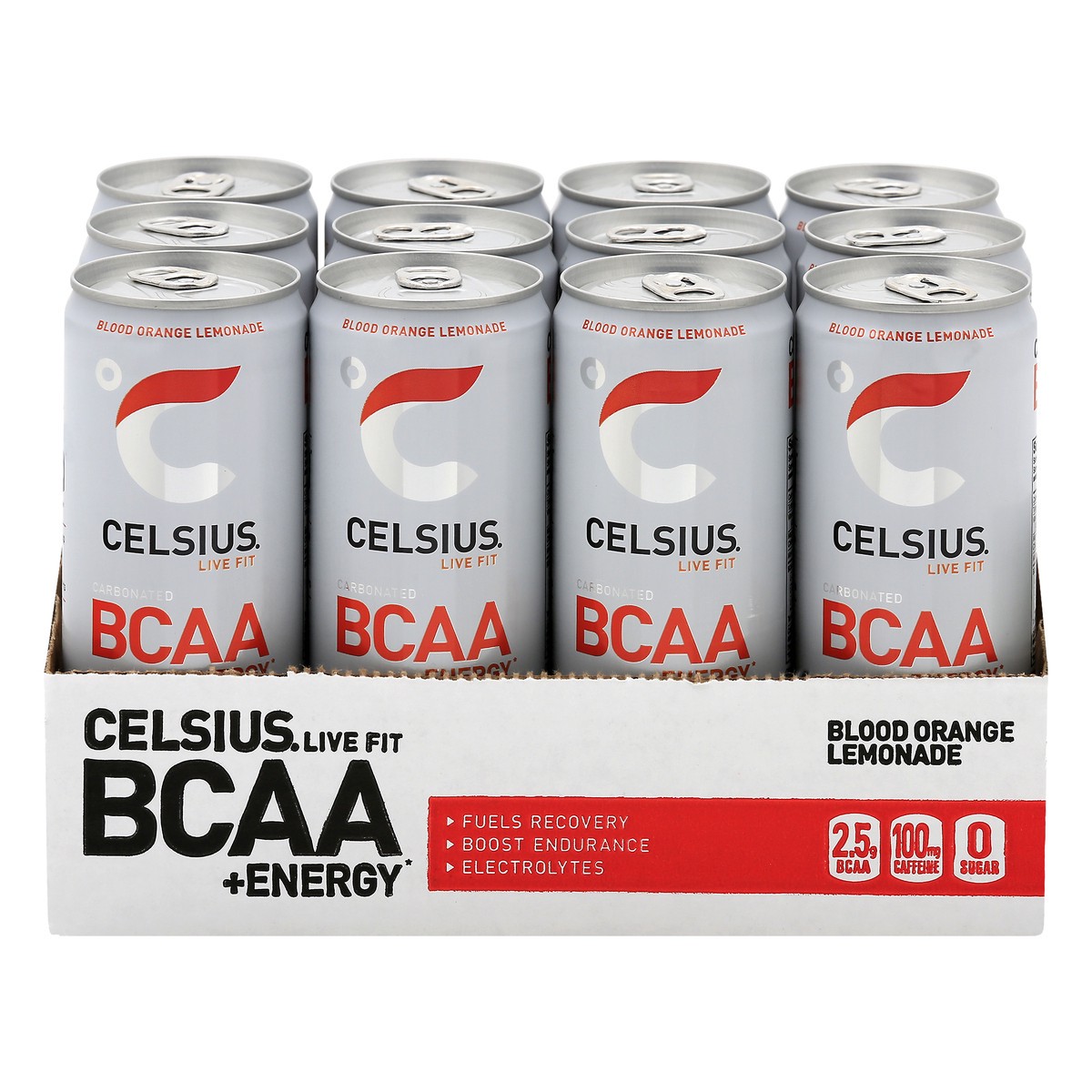 CELSIUS BCAA Sparkling Blood Orange Lemonade, Functional, Essential
