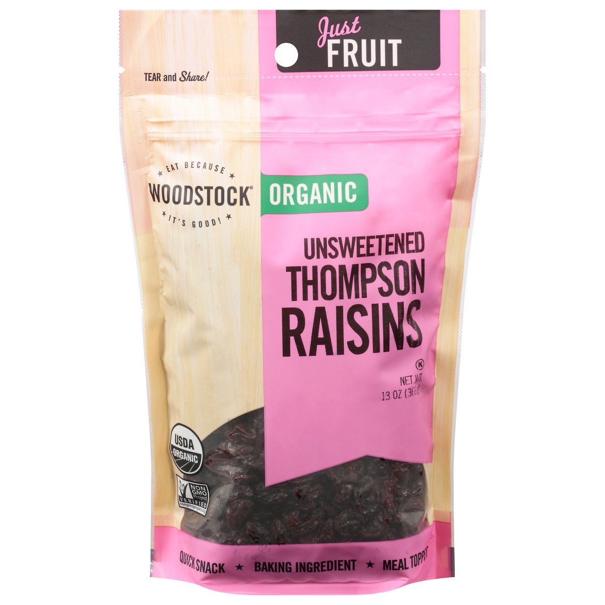 slide 1 of 9, Woodstock Organic Unsweetened Thompson Raisins 13 oz, 13 oz