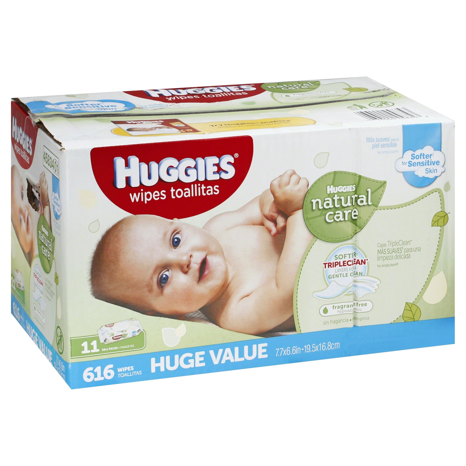 slide 1 of 1, Huggies Natural Care Fragrance-Free Baby Wipes Huge Value Box, 11 pk; 56 ct