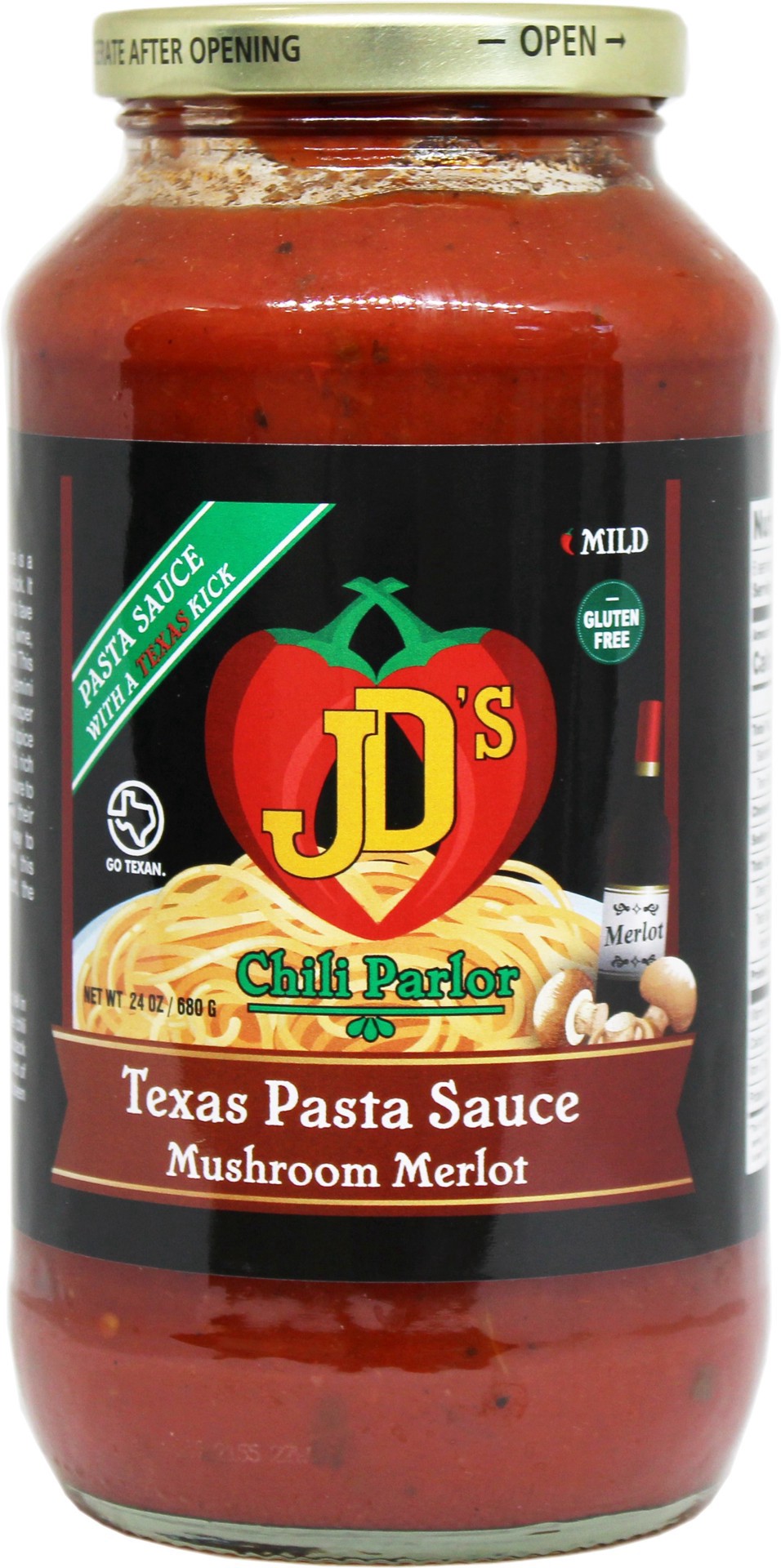 slide 1 of 1, JD's Chili Parlor Mushroom Merlot Texas Pasta Sauce, 24 oz
