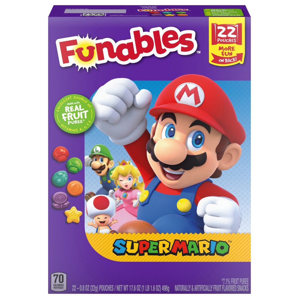 slide 1 of 5, Funables Super Mario Fruit Flavored Snacks 22 - 0.8 oz Pouches, 17.6 oz