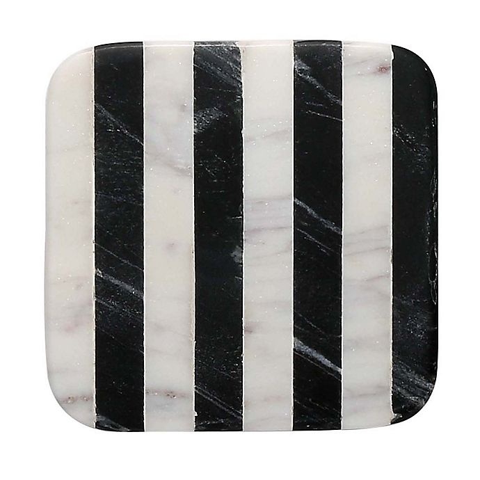 slide 1 of 1, Thirstystone Striped Marble Single Square Coaster - Black and White, 1 ct