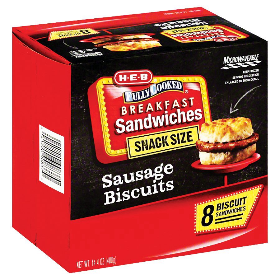 slide 1 of 1, H-E-B Fully Cooked Sausage & Biscuits, 8 ct