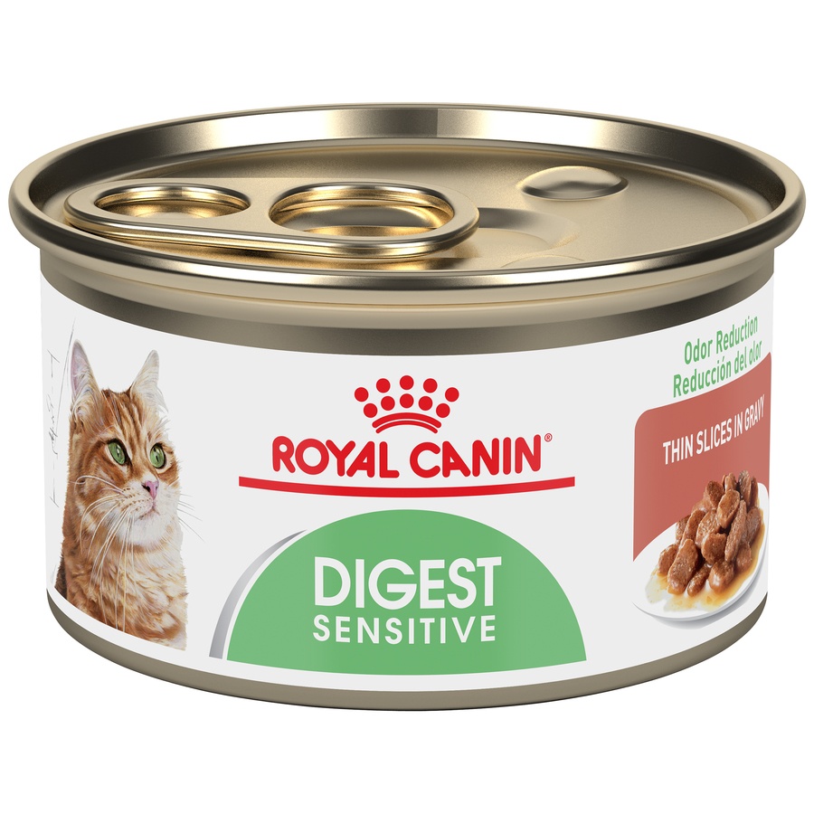 slide 1 of 7, Royal Canin Digest Sensitive Thin Slices in Gravy Wet Cat Food, 3 oz can, 3 oz