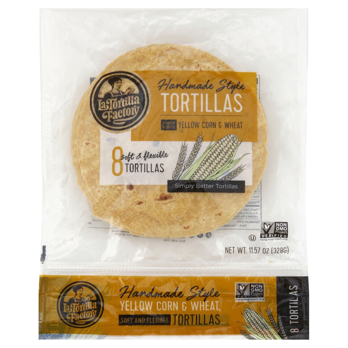 slide 1 of 5, La Tortilla Factory Yellow Corn & Wheat Handmade Style Tortillas, 8 ct