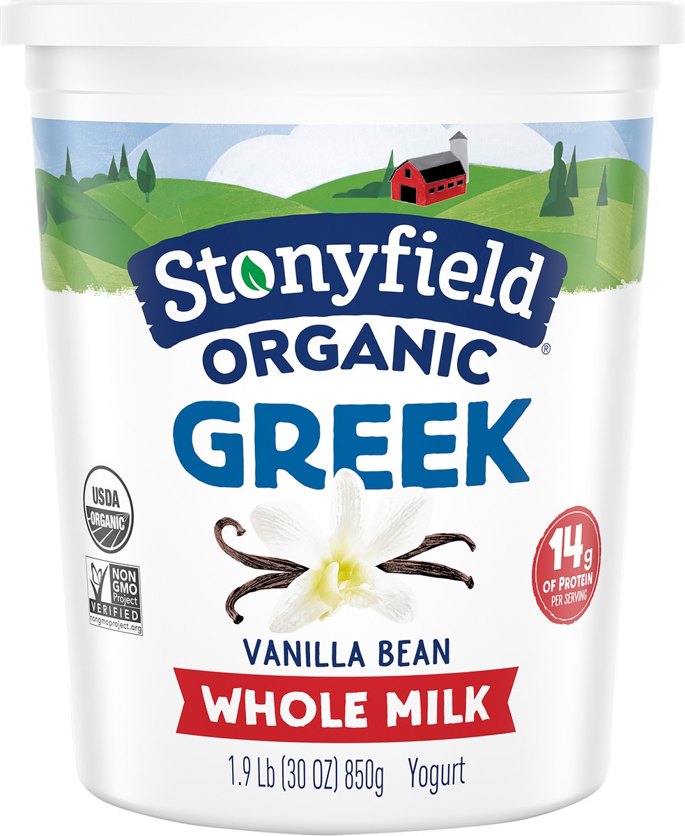 slide 1 of 10, Stonyfield Greek Organic Whole Milk Vanilla Bean Yogurt 850 g, 850 g