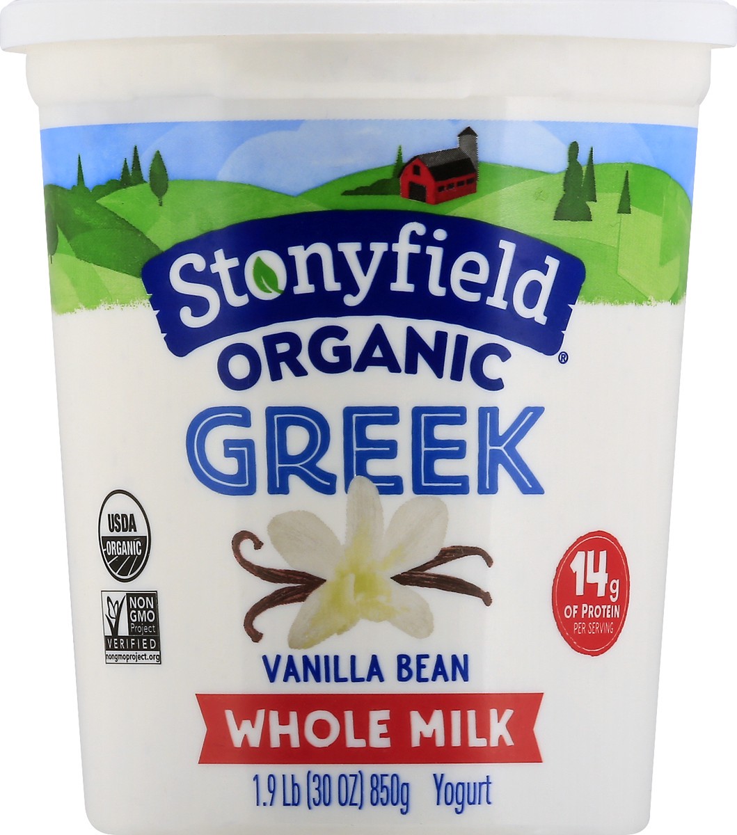 slide 3 of 10, Stonyfield Greek Organic Whole Milk Vanilla Bean Yogurt 850 g, 850 g