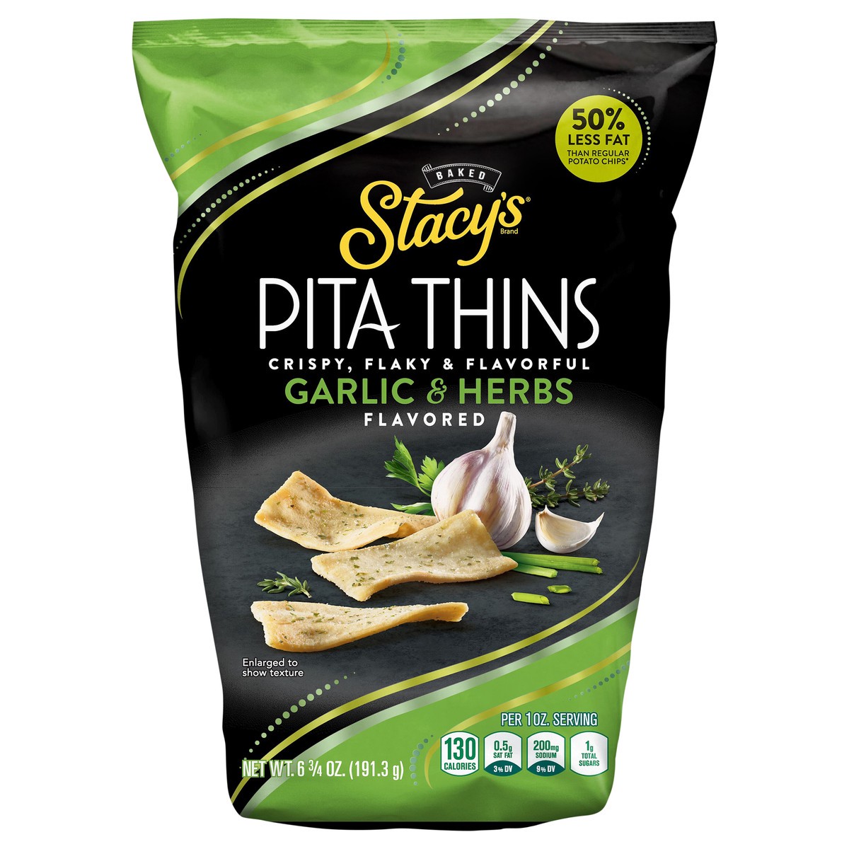 slide 1 of 3, Stacy's Baked Pita Thins Garlic & Herbs Flavored 6 3/4 Oz, 6.75 oz