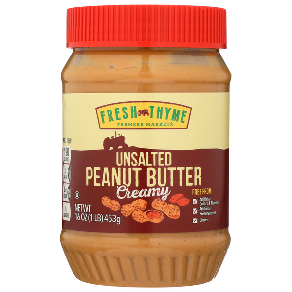 slide 1 of 1, Fresh Thyme Farmers Market Unsalted Creamy Peanut Butter, 16 oz