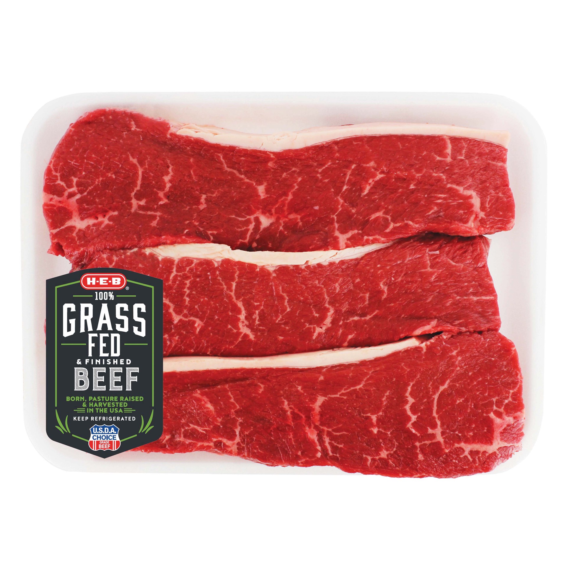 slide 1 of 1, H-E-B Prime 1 Grass Fed Boneless Strips, per lb