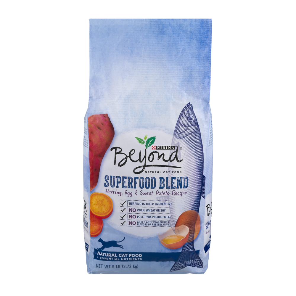 slide 1 of 1, Purina Beyond Superfood Blend Herring Egg Sweet Potato Recipe Cat Food, 6 lb