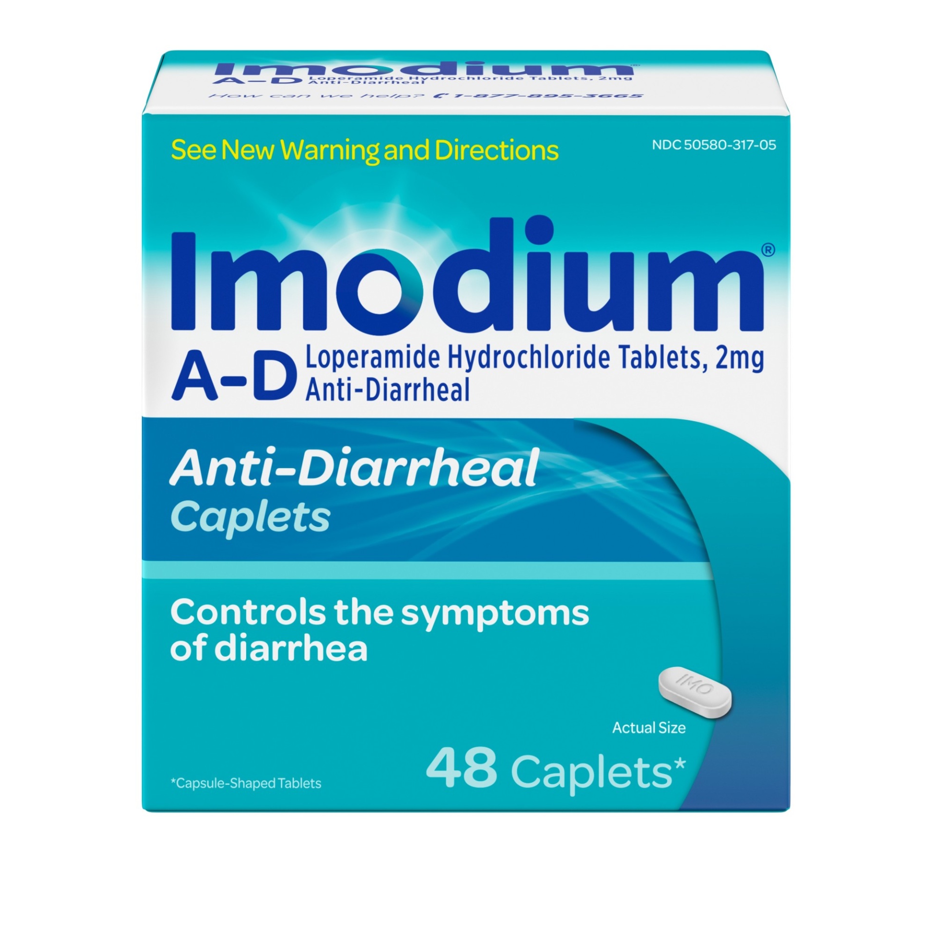 slide 1 of 1, Imodium A-D Diarrhea Relief Caplets with Loperamide Hydrochloride, Anti-Diarrheal Medicine to Help Control Symptoms of Diarrhea Due to Acute, Active & Traveler's Diarrhea, 48 ct