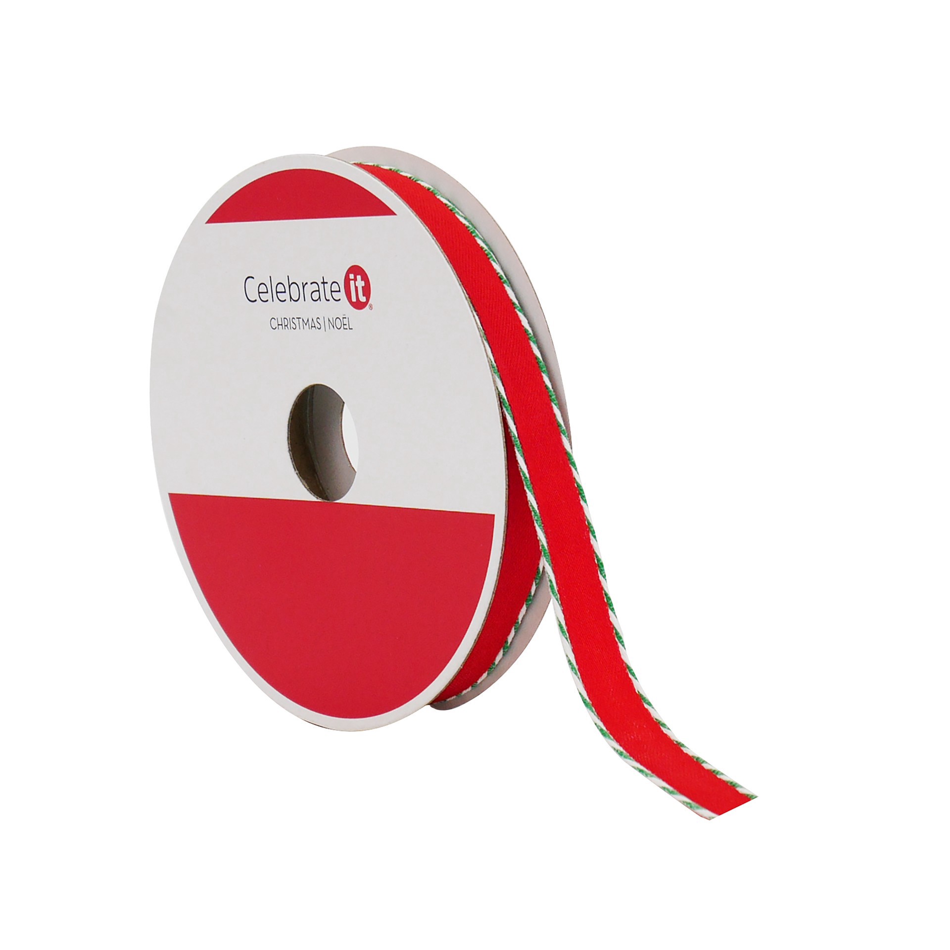 slide 3 of 3, 3/8" X 30ft. Red With Green Twist Edge Ribbon By Celebrate It, 3/8 in x 30 ft
