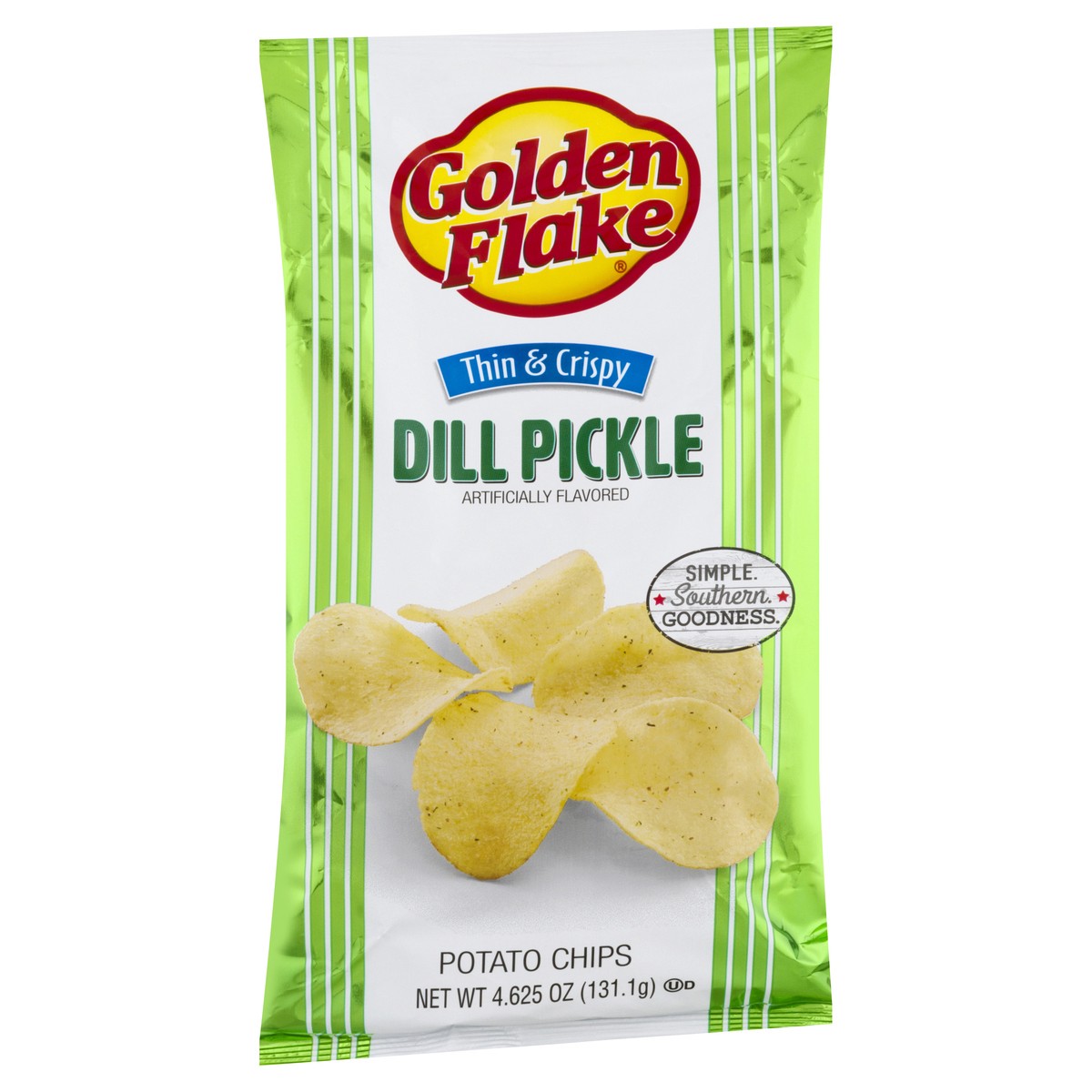 slide 2 of 10, Golden Flake Potato Chips, Thin & Crispy, Dill Pickle Flavored, 4.62 oz