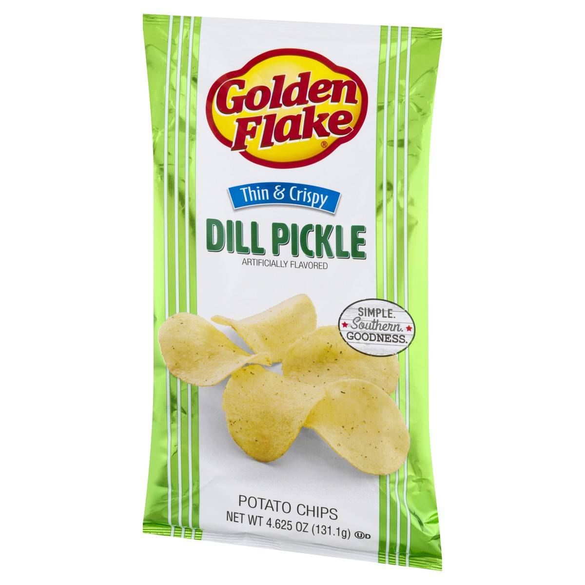 slide 3 of 10, Golden Flake Potato Chips, Thin & Crispy, Dill Pickle Flavored, 4.62 oz