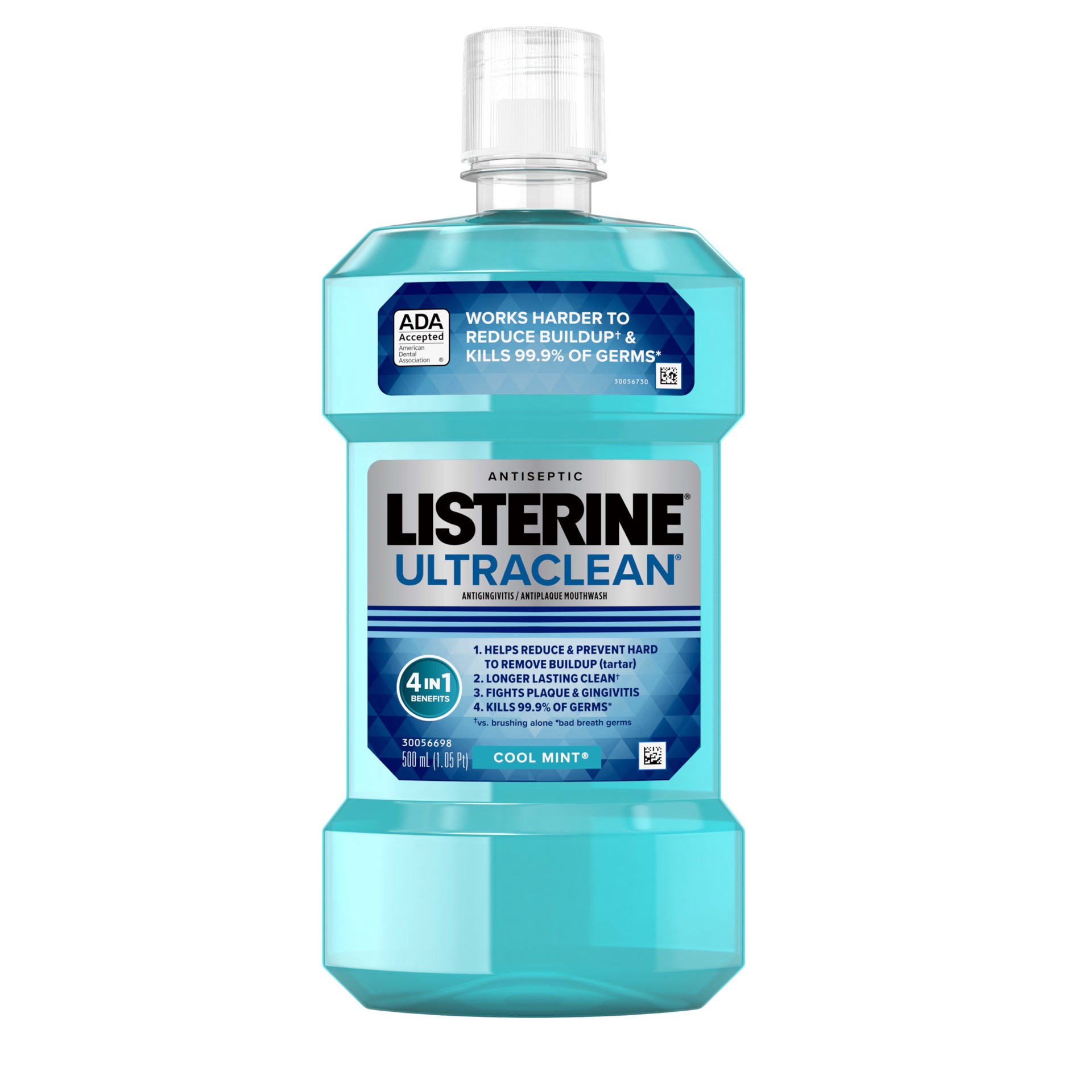 slide 1 of 10, Listerine Ultraclean Oral Care Antiseptic Mouthwash, Everfresh Technology to Help Fight Bad Breath, Gingivitis, Plaque & Tartar, ADA-Accepted Tartar Control Oral Rinse, Cool Mint, 500 mL, 500 ml