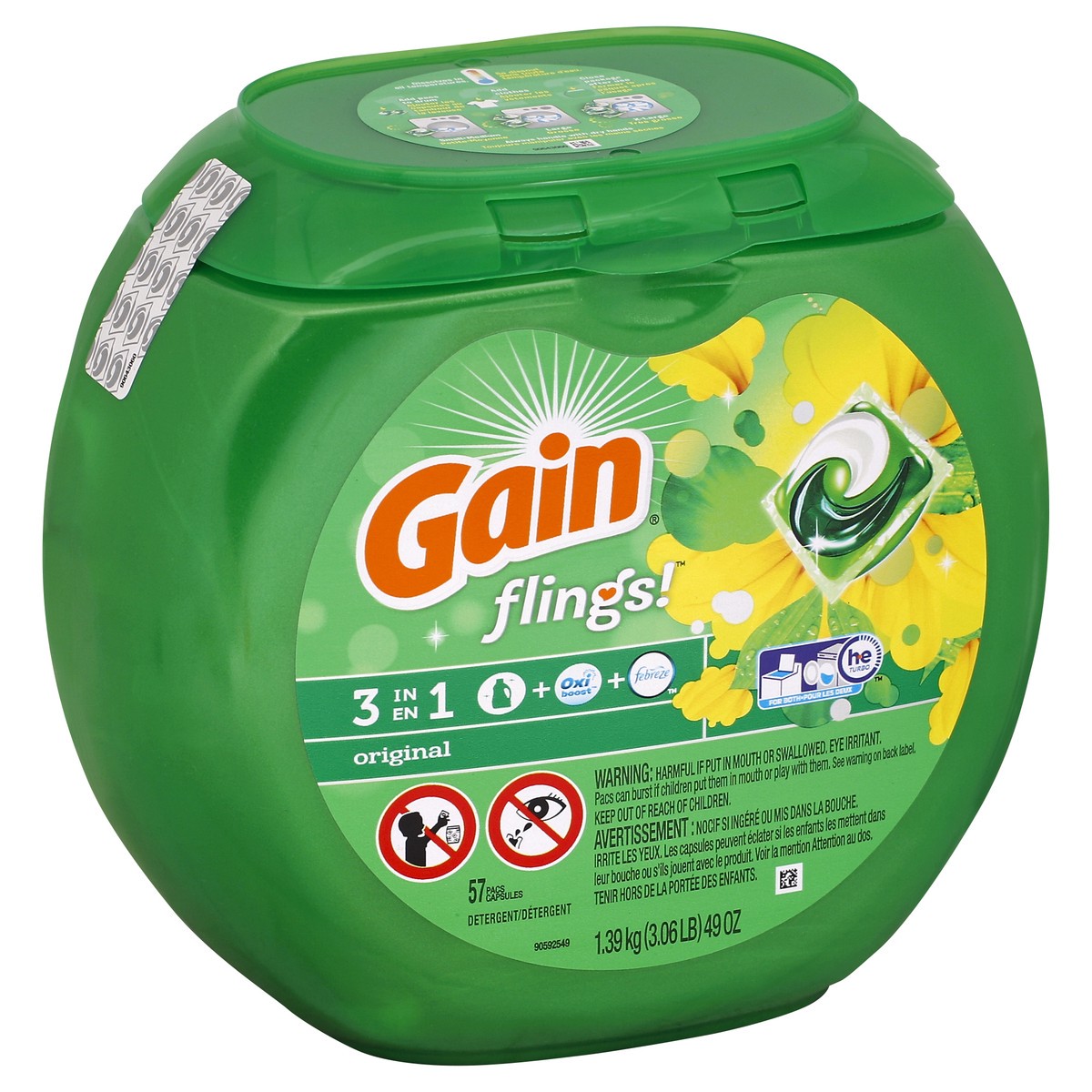 slide 1 of 10, Gain Flings Original Laundry Detergent Pacs, 57 ct