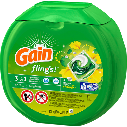 slide 10 of 10, Gain Flings Original Laundry Detergent Pacs, 57 ct