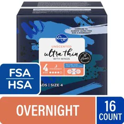 Kroger Ultra Thin Pads with Wings Overnight Size 4 Unscented