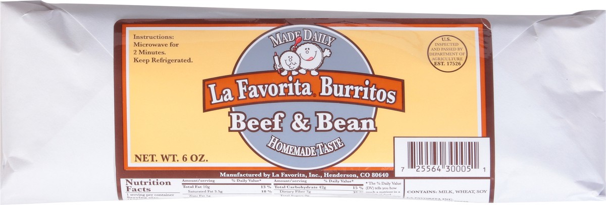 slide 12 of 13, La Favorita Beef & Bean Burritos 6 oz, 6 oz