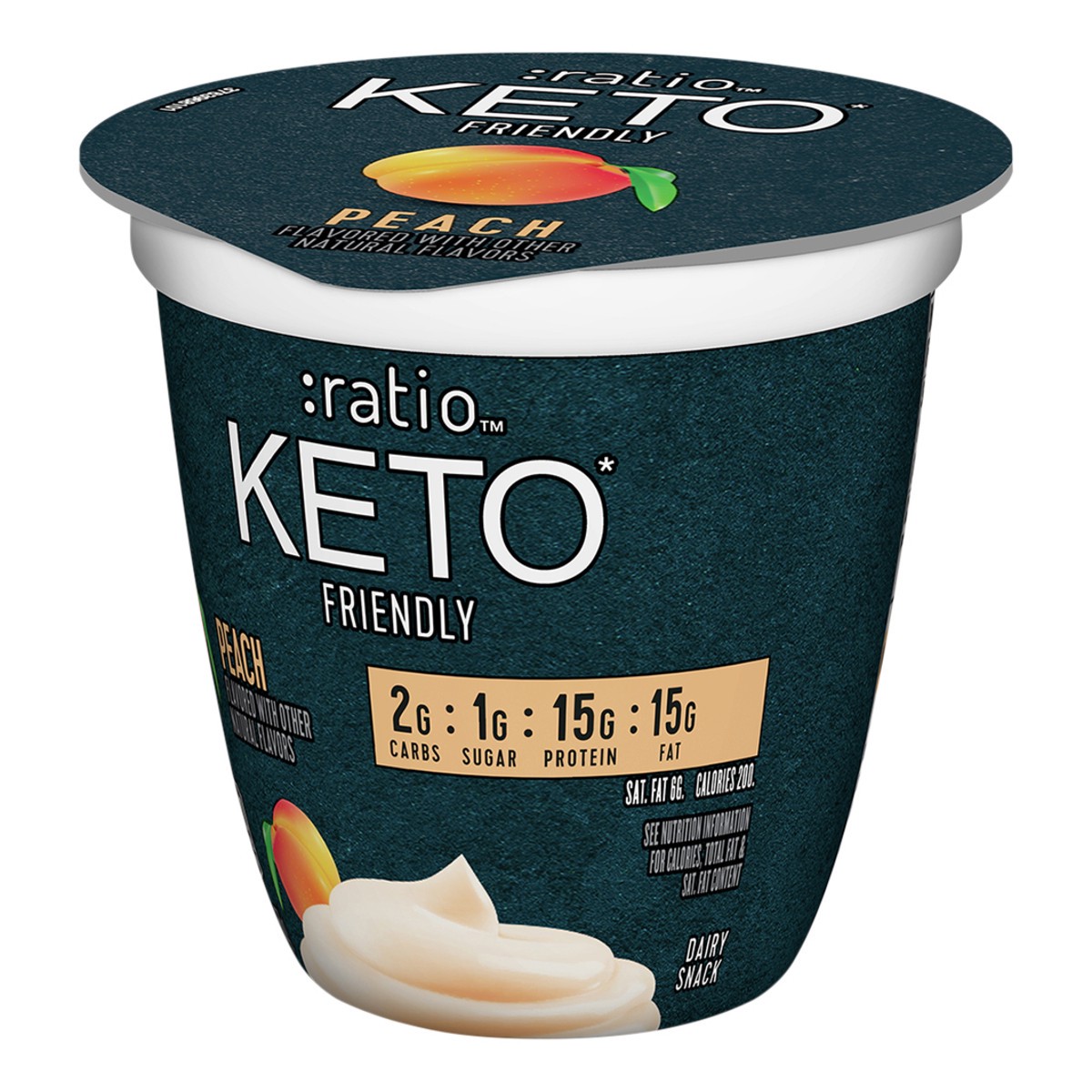 slide 4 of 9, :ratio Ratio KETO Friendly Dairy Snack, Peach, 1 Cup, 5.3 oz