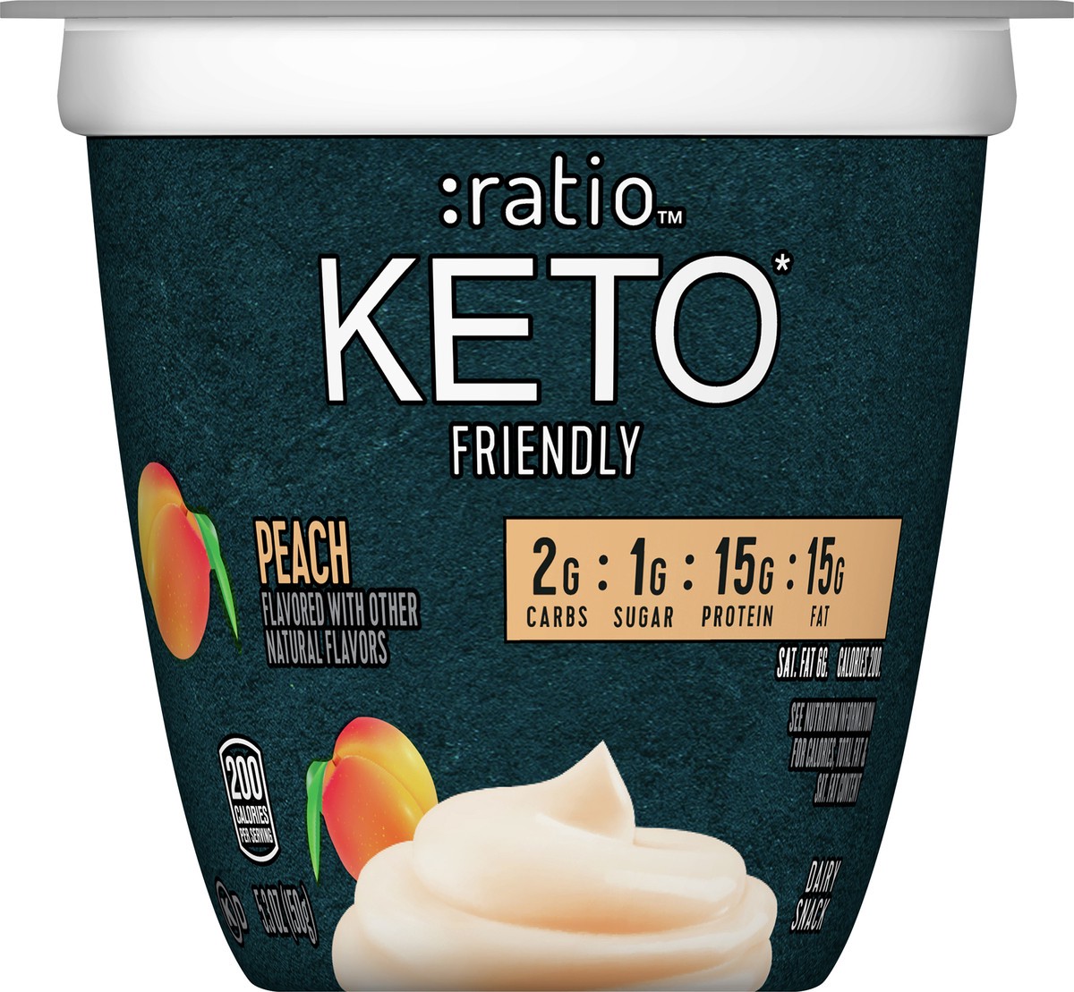 slide 7 of 9, :ratio Ratio KETO Friendly Dairy Snack, Peach, 1 Cup, 5.3 oz
