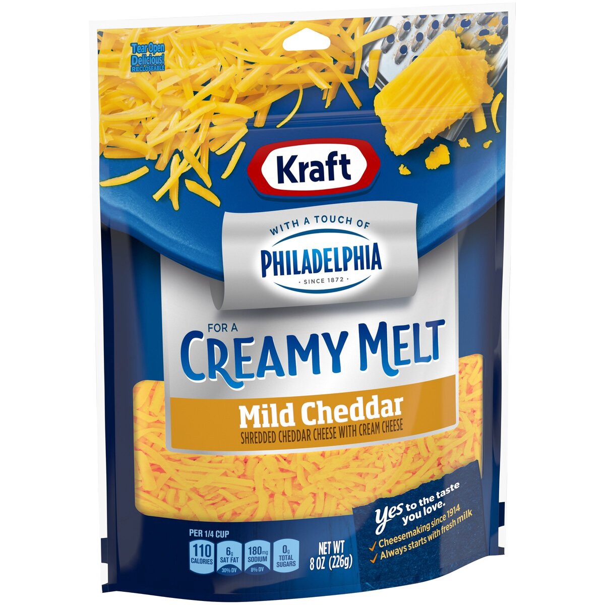 slide 5 of 8, Kraft Mild Cheddar Shredded Cheese with a Touch of Philadelphia for a Creamy Melt, 8 oz Bag, 8 oz