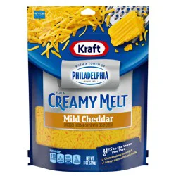 Kraft Mild Cheddar Shredded Cheese with a Touch of Philadelphia for a Creamy Melt, 8 oz Bag