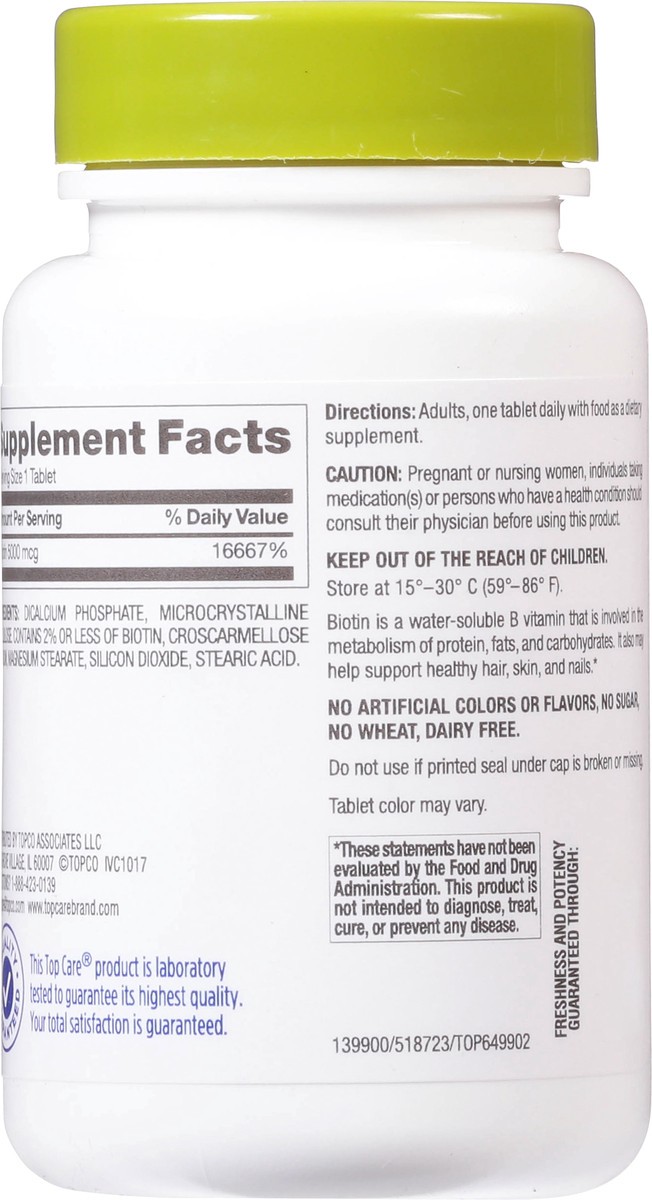 slide 6 of 9, Topcare Biotin 5000 Mcg Tablets, 100 ct