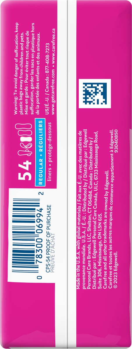 slide 9 of 13, Carefree Regular Wrapped Panty Liners Unscented, 54 ct