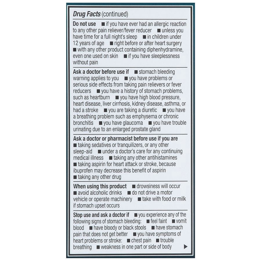slide 3 of 5, Walgreens Ibuprofen PM, Ibuprofen and Diphenhydramine Citrate Tablets, 200 mg/38 mg, 80 ct