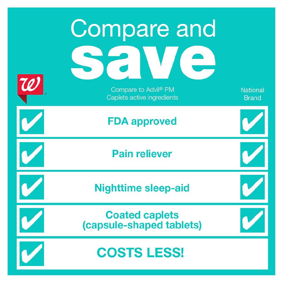 slide 2 of 5, Walgreens Ibuprofen PM, Ibuprofen and Diphenhydramine Citrate Tablets, 200 mg/38 mg, 80 ct