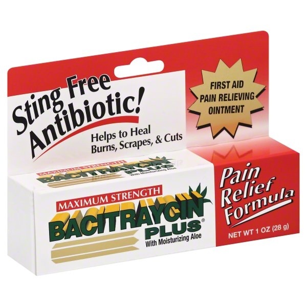 slide 1 of 1, Bacitraycin Plus First Aid Pain Relieving Antibiotic with Aloe, 1 oz