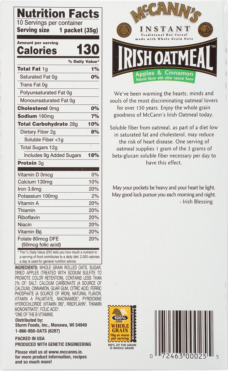 slide 4 of 9, McCann's Instant Irish Apples & Cinnamon Oatmeal 10 - 1.23 oz Packets, 10 ct