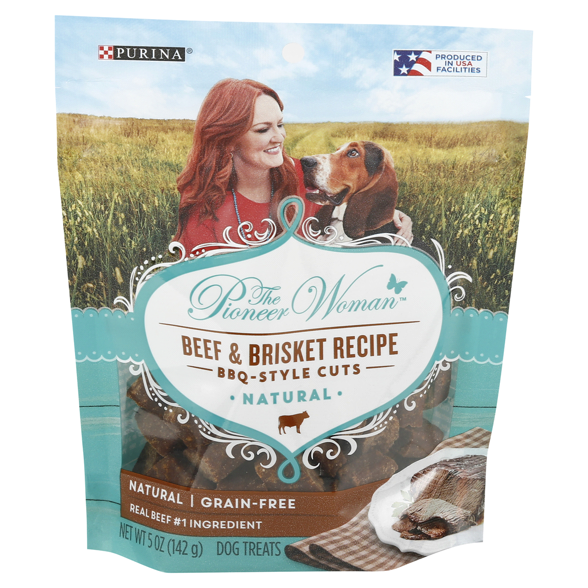 slide 1 of 1, The Pioneer Woman Grain Free, Natural Dog Treats, Beef & Brisket Recipe BBQ Style Cuts Pouch, 5 oz