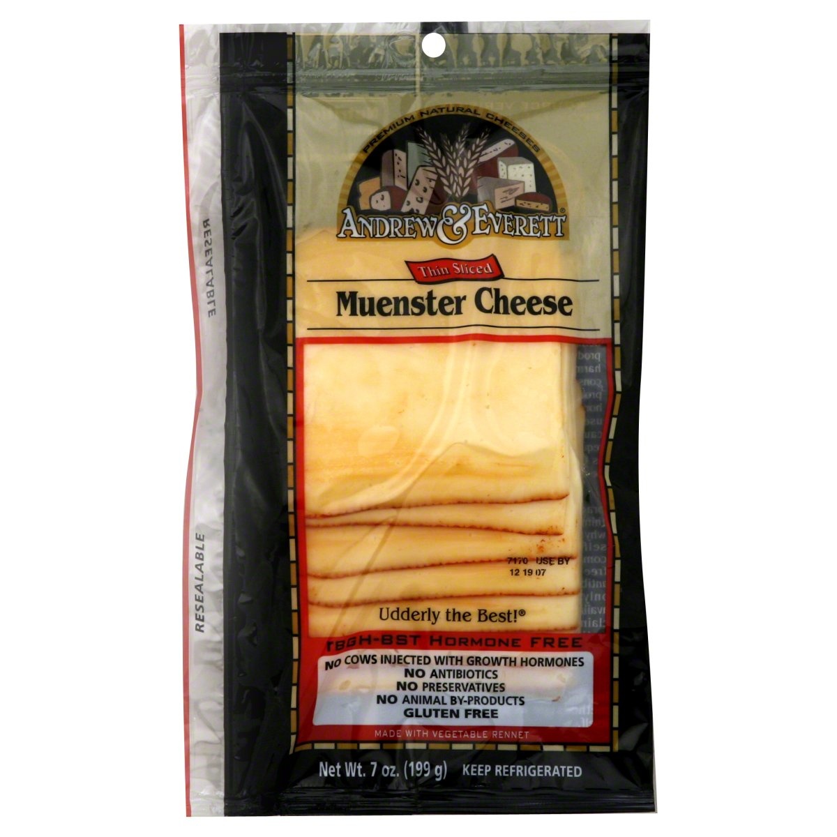 slide 1 of 1, Andrew & Everett Sliced Natural Muenster Cheese, 7 oz