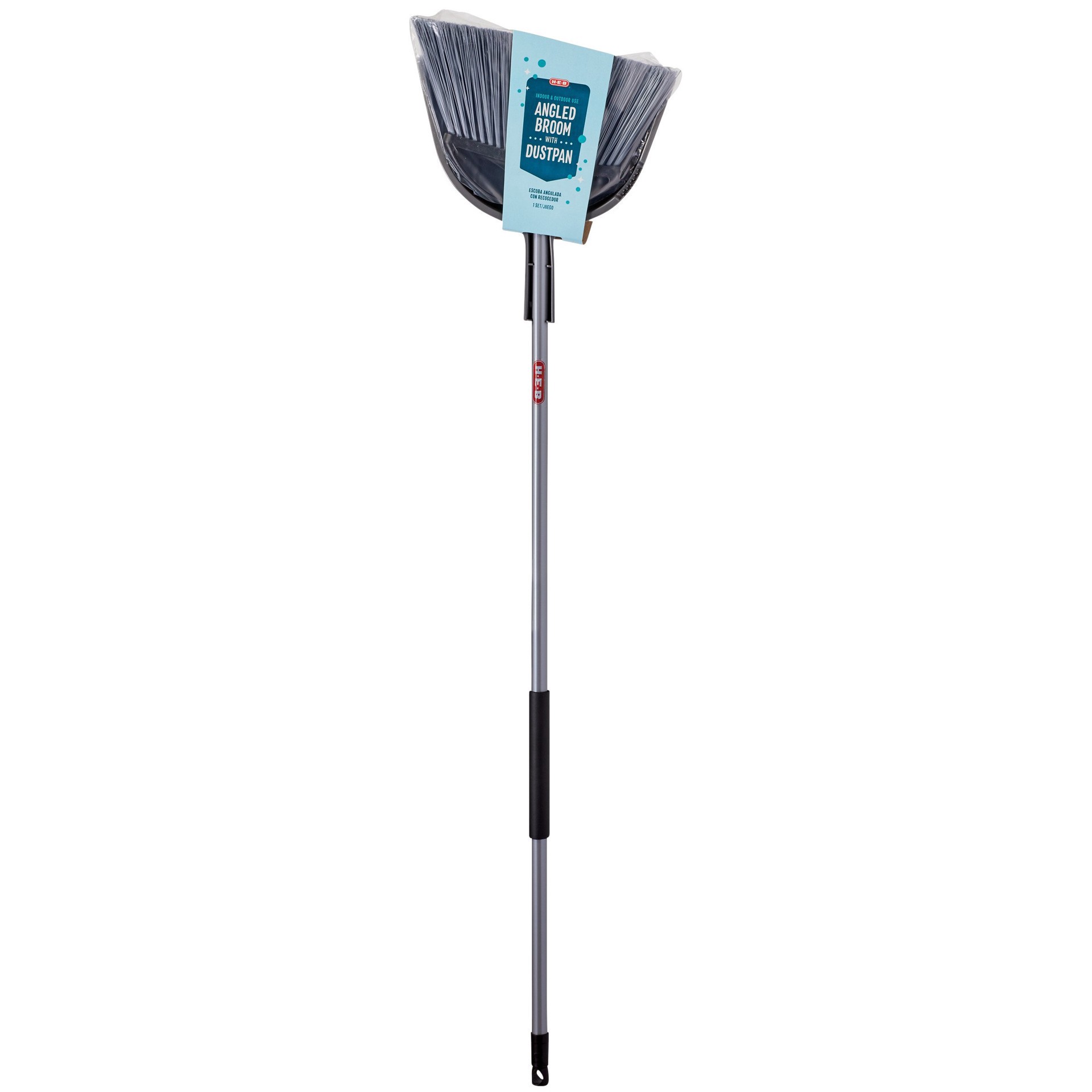 slide 1 of 1, H-E-B Wide Angled Broom with Dustpan, 1 ct