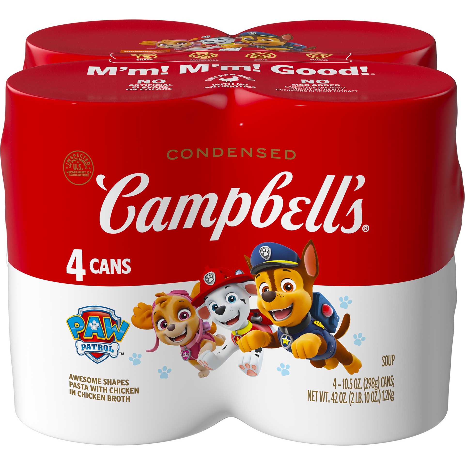 slide 1 of 5, Campbell's Condensed Kids Soup, Paw Patrol Awesome Shapes Pasta With Chicken in Chicken Broth, 10.5 oz Can (4 Pack), 42 oz